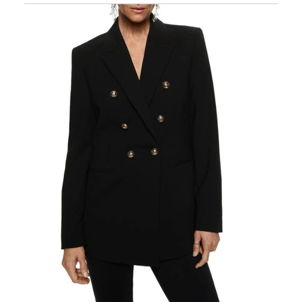 NEW MANGO MNG BLACK DOUBLE BREASTED GOLD BUTTONS SUIT BLAZER JACKET SZ M - Picture 6 of 11
